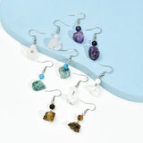Amethyst Rough Stone Drop Earrings - Stainless Steel Rose Quartz