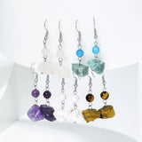 Amethyst Rough Stone Drop Earrings - Stainless Steel Rose Quartz