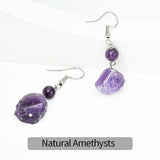 Amethyst Rough Stone Drop Earrings - Stainless Steel Rose Quartz