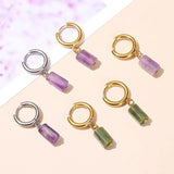 Aquamarine Cylinder Drop Earrings Amethyst Stainless Steel Ear Studs