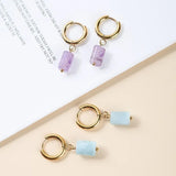 Aquamarine Cylinder Drop Earrings Amethyst Stainless Steel Ear Studs