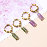 Aquamarine Cylinder Drop Earrings Amethyst Stainless Steel Ear Studs