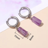 Aquamarine Cylinder Drop Earrings Amethyst Stainless Steel Ear Studs
