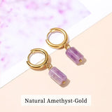 Aquamarine Cylinder Drop Earrings Amethyst Stainless Steel Ear Studs