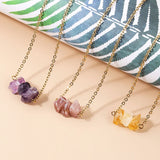 Raw Stone Pink Quartz Amethyst Dangle Earring Women Charm Necklace Set