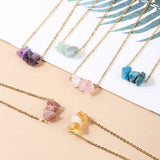 Raw Stone Pink Quartz Amethyst Dangle Earring Women Charm Necklace Set
