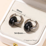 Agate Turquoise Silver Hoop Earrings Women Stainless Steel Donut Chunky Ear Buck