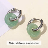 Natural Stone Donut Shape Stainless Steel Hoop Earrings