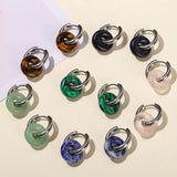 Natural Stone Donut Shape Stainless Steel Hoop Earrings