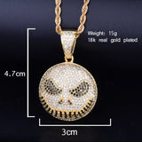 Round Face Pendant Necklace Cubic Zircon Men's Hip Hop Jewelry