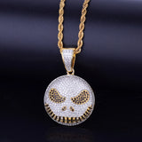 Round Face Pendant Necklace Cubic Zircon Men's Hip Hop Jewelry