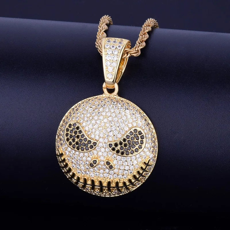 Round Face Pendant Necklace Cubic Zircon Men's Hip Hop Jewelry