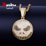 Round Face Pendant Necklace Cubic Zircon Men's Hip Hop Jewelry
