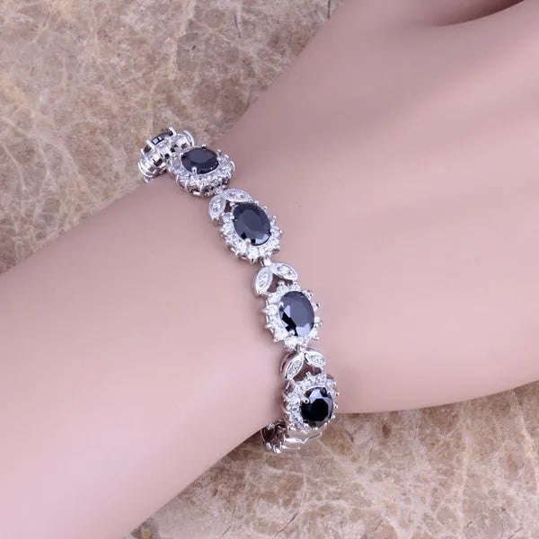 Charismatic CZ Silver Plated Chain Bracelet 7 inch