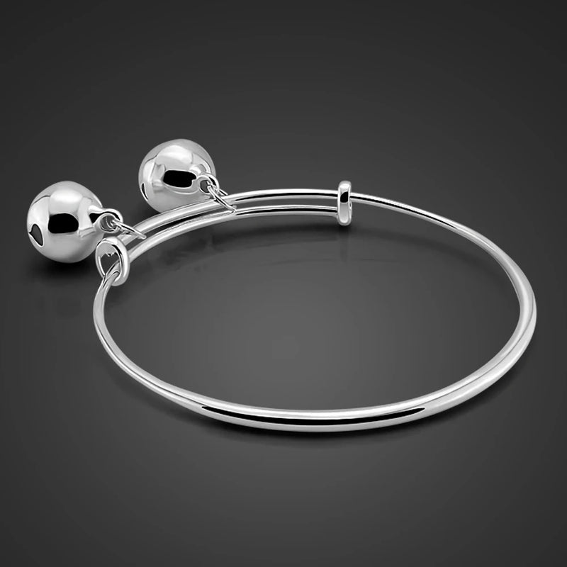 925 Sterling Silver Bell Bangle Bracelet for Girl Woman