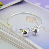 925 Sterling Silver Bell Bangle Bracelet for Girl Woman
