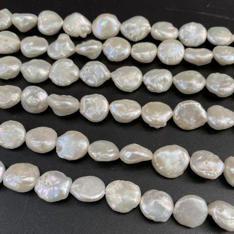 13-14mm Freshwater Pearl Beads Natural Buttons Pearls for Jewelry 13 Inches
