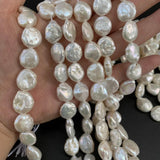 13-14mm Freshwater Pearl Beads Natural Buttons Pearls for Jewelry 13 Inches