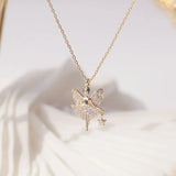 Fairy Magic Wand Necklace with CZ Inlay 14K Plated