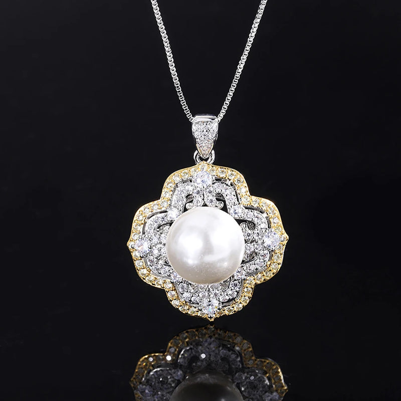 Big Pearl Pendant Necklace High Carbon Diamond Anniversary Gift