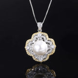 Big Pearl Pendant Necklace High Carbon Diamond Anniversary Gift