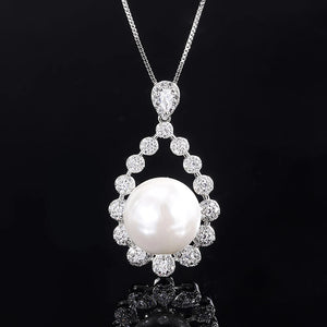 Big Pearl Pendant Necklace for Women High Carbon Diamond Anniversary Gift