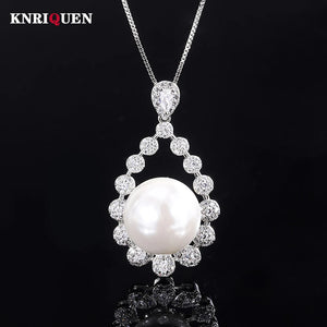 Big Pearl Pendant Necklace for Women High Carbon Diamond Anniversary Gift