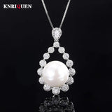 Big Pearl Pendant Necklace for Women High Carbon Diamond Anniversary Gift