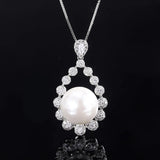 Big Pearl Pendant Necklace for Women High Carbon Diamond Anniversary Gift