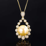 Big Pearl Pendant Necklace for Women High Carbon Diamond Anniversary Gift
