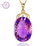18k Plated Crystal Pendant Necklace with Amethyst Oval for Women