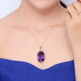 18k Plated Crystal Pendant Necklace with Amethyst Oval for Women