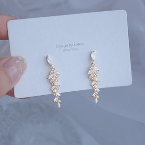 18k Real Leaf Earrings Zirconia Stud Crystal Wedding Ring Pendant