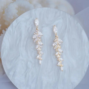 18k Real Leaves Earrings Zirconia Stud Earring Crystal Wedding Ring