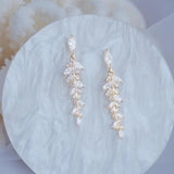 18k Real Leaves Earrings Zirconia Stud Earring Crystal Wedding Ring