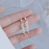 18k Real Leaf Earrings Zirconia Stud Crystal Wedding Ring Pendant