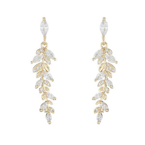 18k Real Leaves Zirconia Earrings Crystal Wedding Pendant