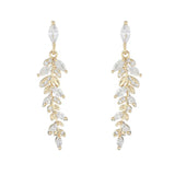 18k Real Leaves Zirconia Earrings Crystal Wedding Pendant