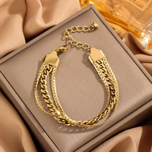 Stainless Steel 3 Layered Chain Bracelet - Hiphop Unisex Jewelry
