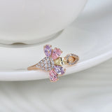 Rose Bee Ring for Women Zircon Micro Inlay Golden Rings