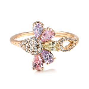Rose Bee Ring for Women Zircon Micro Inlay Golden Rings