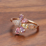 Rose Bee Ring for Women Zircon Micro Inlay Golden Rings