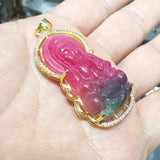 Kwan Yin Strawberry Green Jade Stone Pendant