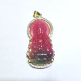 Kwan Yin Strawberry Green Jade Stone Pendant