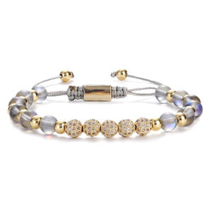 Charm CZ Beads Bracelets Natural Stone Bangles