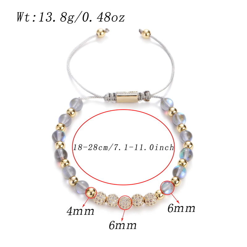 Charm CZ Beads Bracelets Natural Stone Bangles