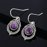 7x7MM Round Charoite Drop Earrings 925 Silver Vintage Jewelry