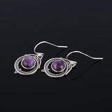 7x7MM Round Charoite Drop Earrings 925 Silver Vintage Jewelry
