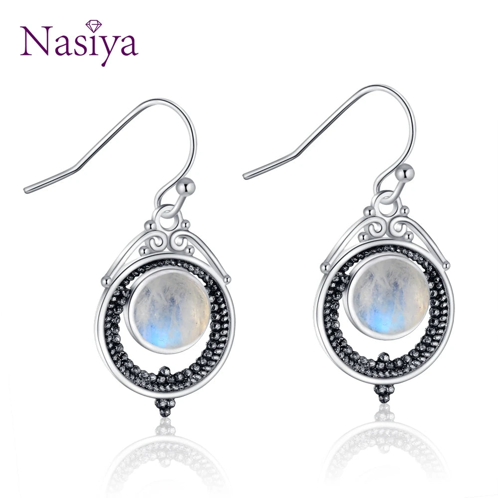 Vintage Moonstone Drop Earrings 925 Silver