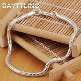 Charm 925 Silver Bracelet 3mm Snake Chain Party Jewelry